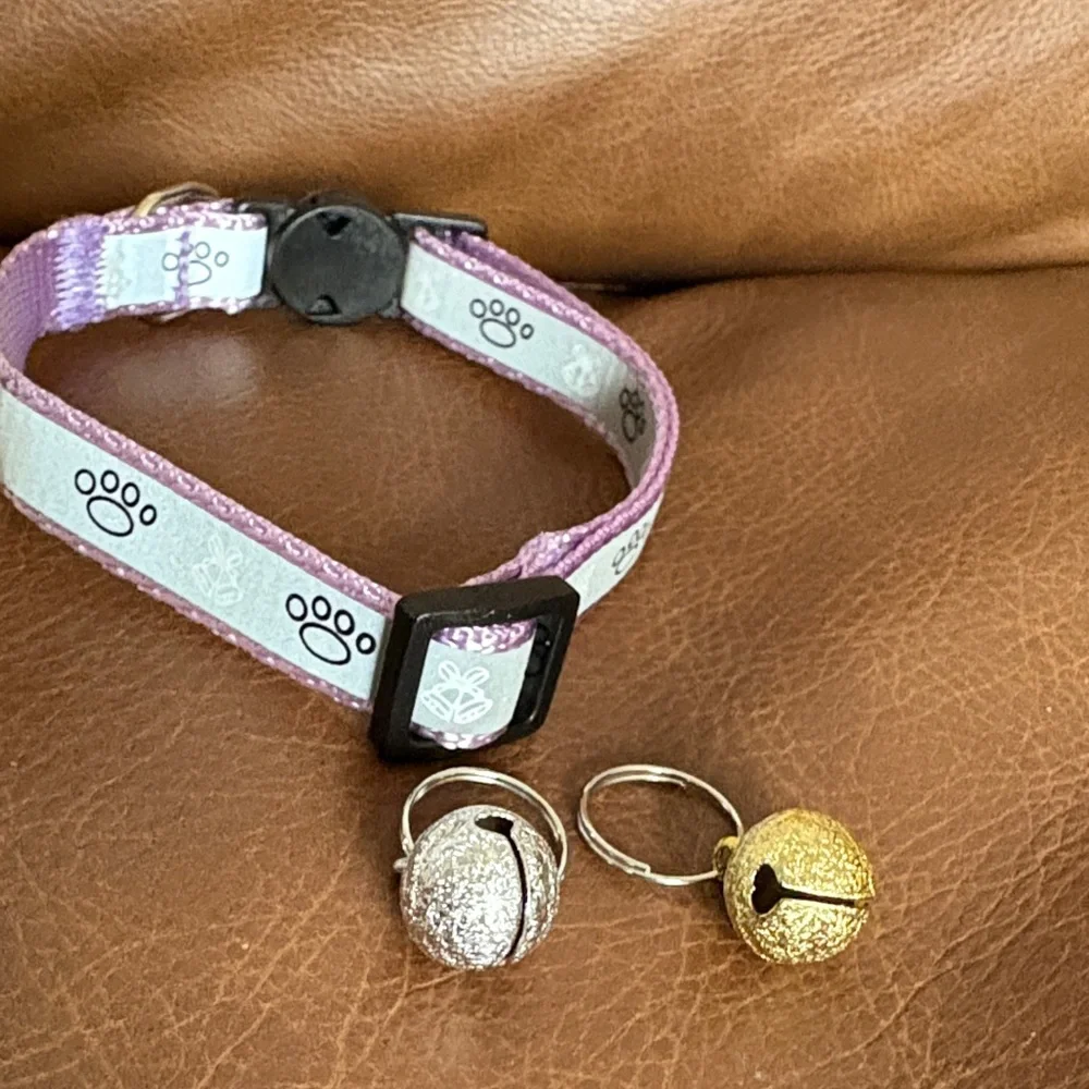 Adjustable Pink Cat Collar with Paw Print Charm - Brand: